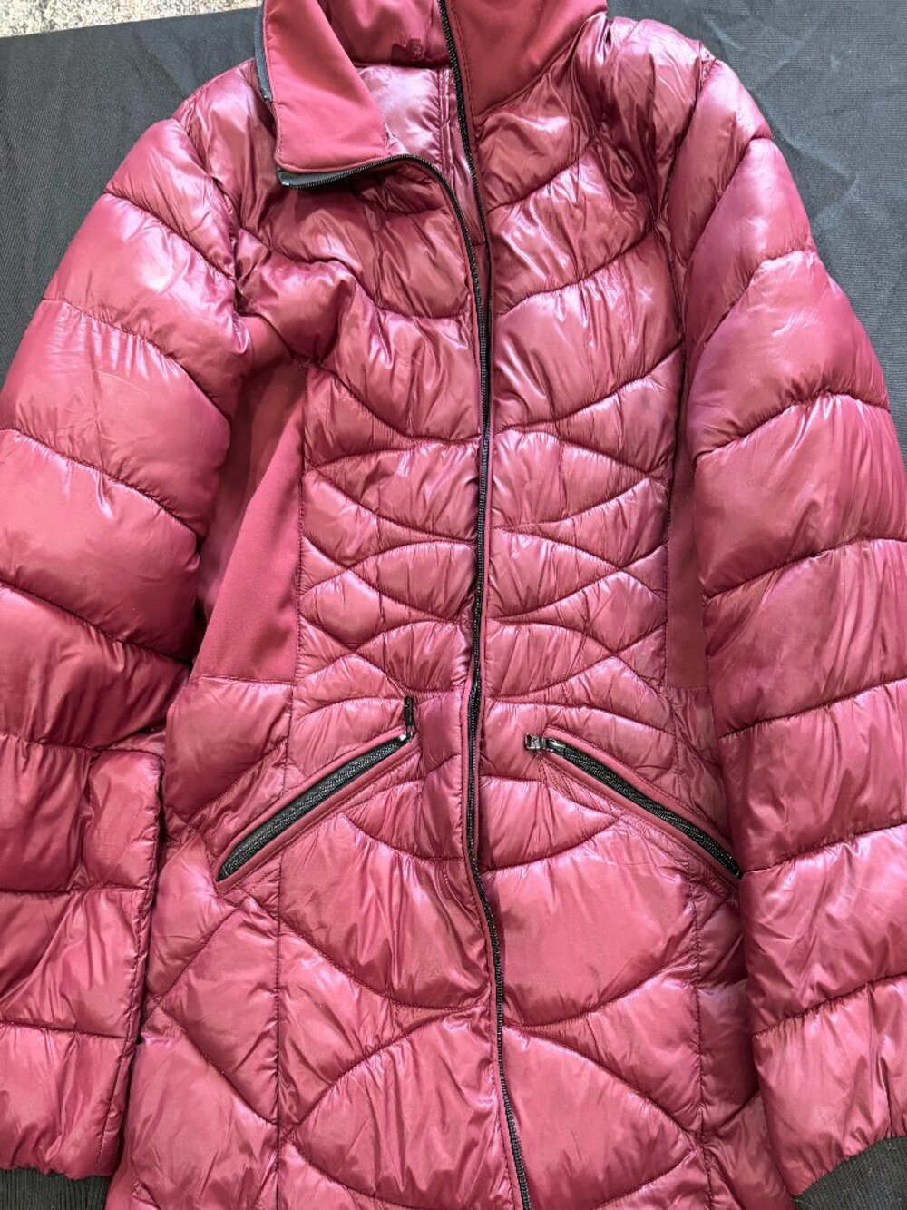 Long Vintage Burgundy Down Puffer Coat